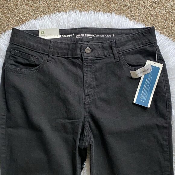 Old Navy Super Skinny Mid Rise Jeans New Black Womens Size 12 - Picture 3 of 9
